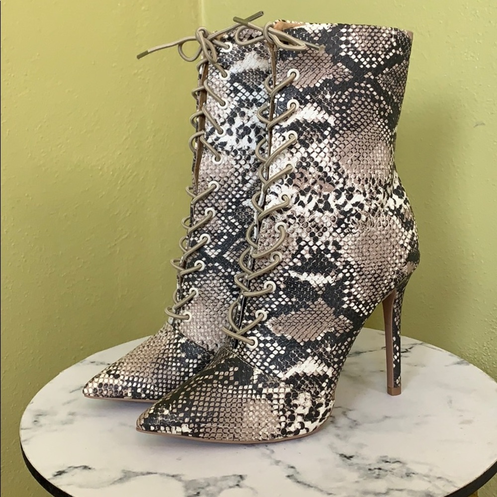 MISS LOLA Faux Snakeskin Midi Boot